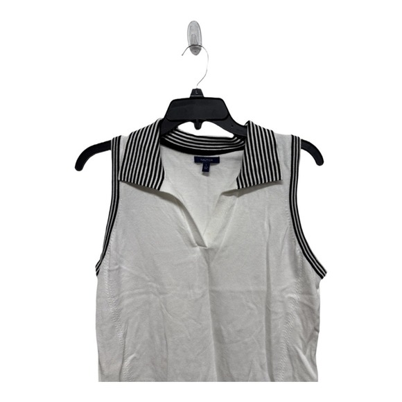 Nautica Sleeveless Striped Polo White Navy Size Large Golf Prep Nautical - Picture 4 of 8